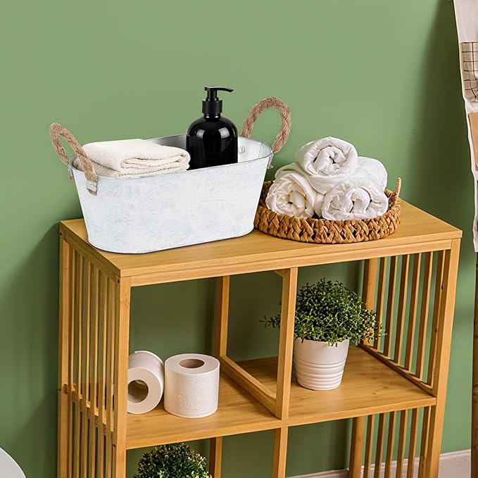 3 Packs Rustic Metal Storage Basket for Toilet Tank Top Bathroom Decoration Toilet Paper Organizing Bin Box with Handle