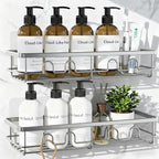 Adhesive Shower Caddy, Large Capacity Shower Racks for Inside Shower, No Drill Bathroom Shower Organizer and Storage, 2 Pack Silver Bathroom Shelves, Home Decor Rv Accessories, Apartment