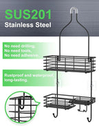SMARTAKE Hanging Shower Head Caddy, Rustproof Bathroom Shower Shelf Organizer, SUS201 Stainless Steel Over The Storage Rack, for Toilet, Bathroom, Black