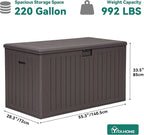 YITAHOME 220 Gallon Double-Wall Deck Box with Divider & Side Handles, Outdoor Large Storage for Patio Furniture Cushions, Garden Pool Accessories, Water Resistant & Lockable