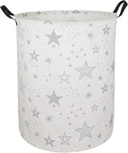 19.7 Inch Round Laundry Clothes Hamper Laundry Basket with Handles,Storage Organizer Bins Laundry Gift Basket for Room, Bedroom Decor (Grey Star)