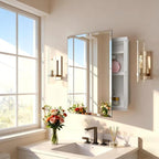 Plastic Medicine Cabinet with Mirror 17x27 inch, Recessed Medicine Cabinet or Surface Wall Mount Bathroom Cabinets with Adjustable Shelves, Beveled Edge Mirror Cabinet