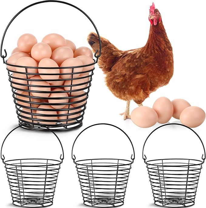 Tandefio 4 Pcs 8" Egg Basket for Storage Collecting Carrying and Transporting Chicken and Duck Eggs, Farm Grade Wire Storage Basket