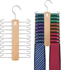ZEDODIER 2 Pack Wooden Tie Rack, Tie Hanger for Men Closet, 40 Storage Capacity, Non-Slip Rotatable Tie Organizer, Hanging Space Saving Holder, Natural