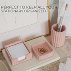 KIBAGA Modern Aesthetic Desk Accessories Set of 3 - Stylish Pink Concrete Organizers for Pens & Office Supplies - A Cute and Functional Addition to Your Workspace Decor