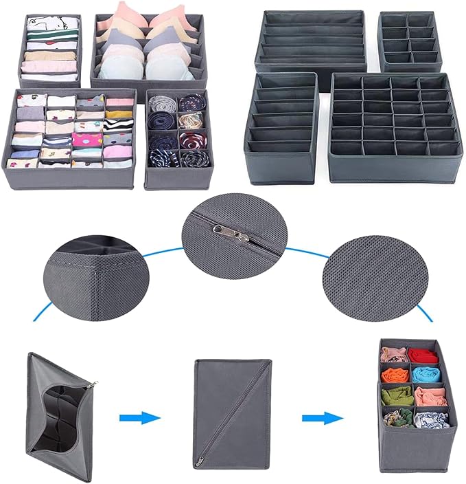 Dresser Drawer Organizer 8 Pack Clothes Underwear Sock Storage Dark Gray Drawer Dividers Grey Foldable Closet Organizer Storage Box Dresser Drawer Organizers