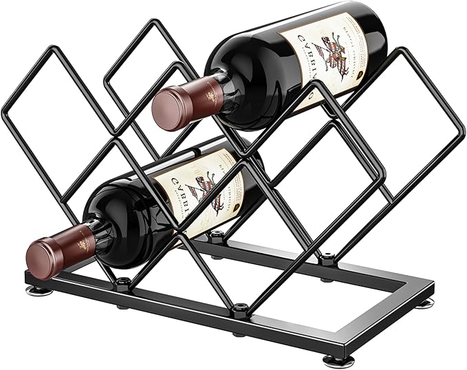 Countertop Wine Rack - 7 Bottles Metal Small Wine Rack Wine Bottle Holder Storage Space Saving for Home Kitchen Bar Tableop Cabinet Pantry
