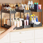 Simple Trending Under Sink Organizer 3 Pack, Sink Pull-Out Sliding Storage Cabinet, 2-Tier Under Shelf Organizer for Kitchen Bathroom, Black