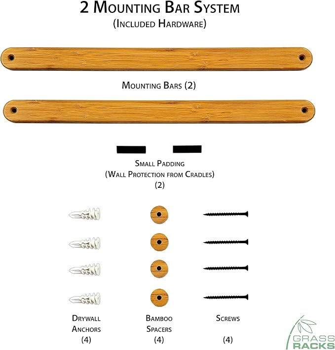 Grassracks Bamboo Ski Rack - Indoor Horizontal Ski Wall Mount Hallsteiner Series - Masterfully-Crafted Premium Indoor Ski Display Wall Hanger (4 or 5 Pairs of Skis, Bamboo)