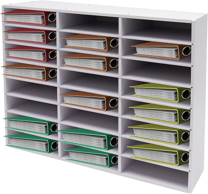 24 Compartment File Sorting Cabinet, Literature Organizer, Desktop File Rack, Desktop File Shelf, Office Mailbox for organizing homework, books, magazines in the classroom, office (White)