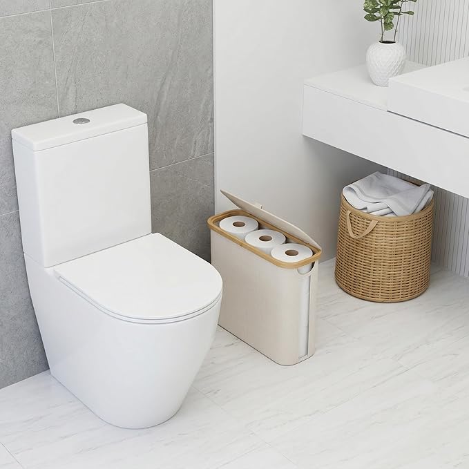 Vespara 2 Pcs Toilet Paper Storage Baskets, FoldableToilet Paper Storage with Lid for 9 Mega or 12 Regular Size Rolls,Waterproof Free Standing Toilet Paper Holder with Storage for Bathroom 2PCS Black