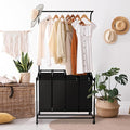 LUCKUP Laundry Sorter 4 Sections with Hanging Bar, 4 Bags Laundry Hamper Rolling Laundry Basket Cart with Lockable Wheels for Laundry Room Bathroom Bedroom, Black