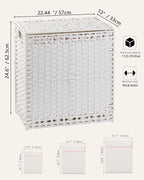 Laundry Hamper with Lid Wicker Laundry Basket 112 L (29.6 Gal) Laundry Hampers Handwoven Rattan Clothes Hamper with Handles 3 Removable Liner Bag, 6 Mesh Bags for Bathroom Bedroom White