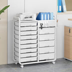 Rolling Storage Cart with 14 Drawers, Storage Organizer Cart with Tabletop and Pegboard,Utility Cart for Living Room, Classroom, Bedroom,Bathroom,Dorm,Office (White)