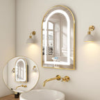 Arched Medicine Cabinet Mirror No Assembly Needed Bathroom Mirror with Storage Recessed or Surface Mount Options (Gold-LED, 29.5" L x 15.8" W)