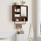 QUW Modern Bathroom Wall Cabinet, Medicine Cabinets with Mirror, Over The Toilet Storage Cabinet for Bathroom, Towel Bar, Sliding Door, 3 Lighting Modes, Adjustable Brightness, Dark Walnut
