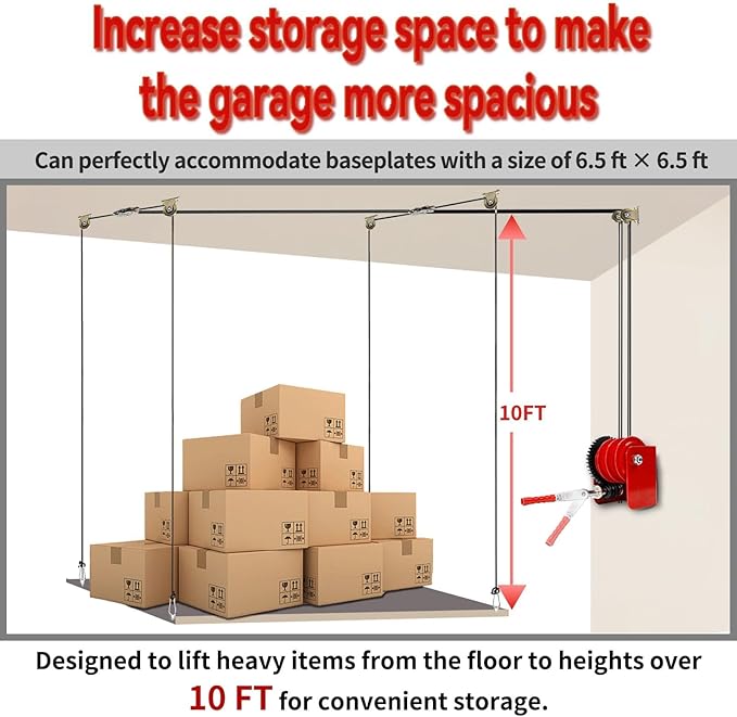 Adjustable Overhead Garage Storage Lift – Heavy Duty Ceiling Mounted Rack System, 300 lbs Capacity Hoist for Garage Organization