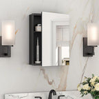 Keonjinn Black Medicine Cabinet 14 x 18 Inch, Assembly Needed, Small Bathroom Mirrored Medicine Cabinet, Lightweight, One Shelf Only, Freely Adjustable Shelves, Recessed or Wall Mount, Tempered Glass