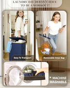 Laundry Hamper with Wheels, 110L Large Clothes Hamper with Removable Inner Bag, Collapsible Dirty Clothes Basket for Dorm, Rolling Dirty Clothes Basket for, Bedroom, Bathroom, Laundry Room