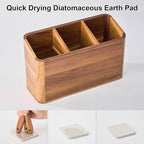 Wooden Utensil Holder for Kitchen Counter, Acacia Wood Kitchen Utensil Holder for Countertop with 4 Compartment, Cooking Utensil Organizer, Silverware Caddy (Acacia Wood, 3Compartment)