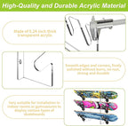 Acrylic Skateboard Wall Mount Display Rack, 3 Tier Horizontal Skateboard Storage Hanger, Space Saving for Secure Storage of Skateboards, Snowboards, Longboards, Easy to Install