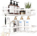 Corner Shower Caddy - 2 Pack, Adhesive Shower Organizers, Rustproof Stainless Steel Shower Shelves with 8 Hooks, No Drilling Bathroom Organizers and Storage Racks, Space-Saving, White, Large