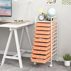 GOFLAME 10-Drawer Rolling Storage Drawer Cart, Utility Cart with Removable Drawers & Metal Frame, Mobile Art Craft Drawer Cart with Lockable Wheels for Home, Office, Studio, School, Peach Fuzz