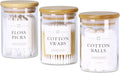 3 Pack Qtip Holder Dispenser - Glass Apothecary Jars with Lids, Cotton Ball Pad Swab Round Holder, Bamboo Bathroom Accessories, Bathroom Organizers Containers Jars Canisters with Lids