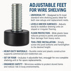 4-Pack Adjustable Feet for Wire Shelving Posts – Leveling Foot Set for Storage Racks – Threaded Base for Height Adjustment – Durable, Floor-Safe, Easy to Install Replacement Set