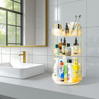 360 Rotating Makeup Organizer - Large Capacity Spinning Perfume & Cosmetic Skincare Holder for Vanity & Countertop (Vibrant Orange, 3 Tier)