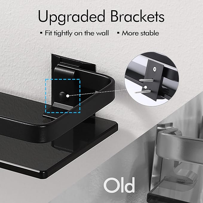 KES Black Glass Shelf for Bathroom, Glass Wall Shelf Extra Thick Tempered Glass shelfs Rectangular 2 Pack, Wall Mounted, BGS4126A-BK-P2