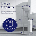 Kitsure Toilet Paper Holder Free Standing - Large Capacity Toilet Paper Holder for 4 Rolls, Rustproof Toilet Paper Stand with Non-Slip Stable Base, Silver, Medium