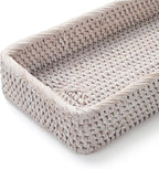 Rattan Bathroom Vanity Trays Toilet Tank Baskets Long Narrow Hand Towel Storage Basket for Storage, Decorative (Whitewash 16.3 x 6.1 x 2 inch)