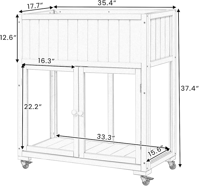 37.4" H Mini Wood Cold Frame Garden Greenhouse with 2 Doors and Wheels, Raised Bed with Liner for Indoor Outdoor Use, Black