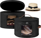 Lifewit Round Cowboy Hat Box for 7 Caps, Large Felt Hat Organizer Bag for Men&Women Storage, Baseball Cap Container with Lid for Travel, Foldable 16.5" Dx10.6 H Carrier, 37L Each, Black 2 Pack