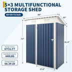 5×3FT Storage Shed，67CU.FT Tool Shed with Sloping Roof and Lockable Door, Compact Metal Tool Garden Shed for Garden, Backyard, Patio