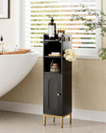 Bathroom Storage Cabinet, Small Corner Floor Hutch with 2Hooks,Narrow Toilet Paper Cabinet with Adjustable Shelf,Morden Bathroom Organizer for Small Spaces,Black