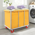 Commercial Laundry Cart with Wheels, Laundry Hamper Cart,Heavy Duty Rolling Laundry Basket with Large Capacity,Laundry Sorter Trolley for Home Hotel Apartment (Yellow, 35.43 * 25.6 * 31.5in)