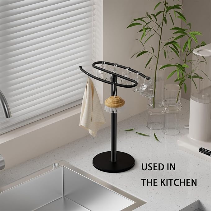 Hand Towel Holder Stand,S-Shaped Free-Standing Towel Rack Black SUS304 Stainless Steel Towel Bar Rack Stand Stand Hand Towel Rack Standing Towel Bar for Bathroom Kitchen Vanity Countertop