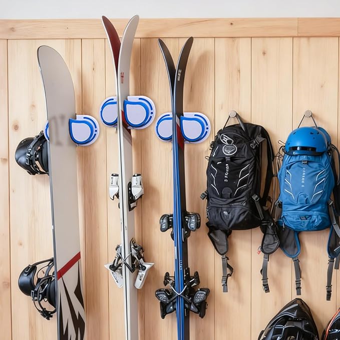Ski & Snowboard Wall Mount 1 Pack for Garage - Fits Any Board,Holds Up to 25lbs,Damage-Free Storage,Space-Saving Winter Gear Organizer for Home & Garage,Blue