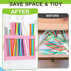 Qinyoung Acrylic Straw Holder for Cabinet Door with Double Sided Adhesive Tape Reusable Straw Organizer Tumbler Storage Kitchen Accessories Container for Counter Cupboard(Classic,Large,Pink)