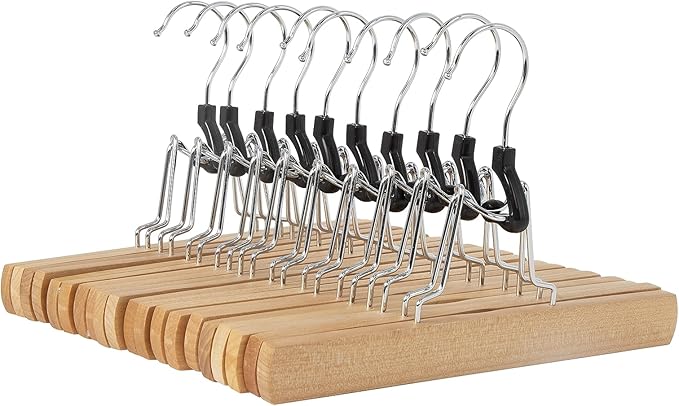 Amazon Basics Wooden Pants Hangers Closet Organizer,Natural,(Pack of 120)