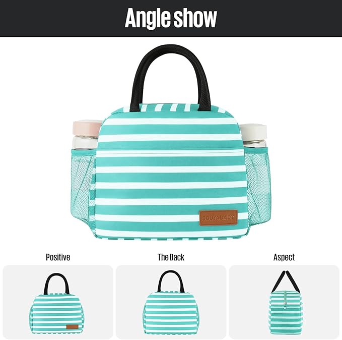 Lunch Bag Women/Men Lunch Box Women/Men (Baby blue+White Stripes)