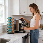 Miuly Coffee Capsule Holder For Nespresso Vertuoline, Coffee Capsule Stands Rotating Pod Rack holds for Nespresso Vertuo Pods (Gold, 28 Pods)