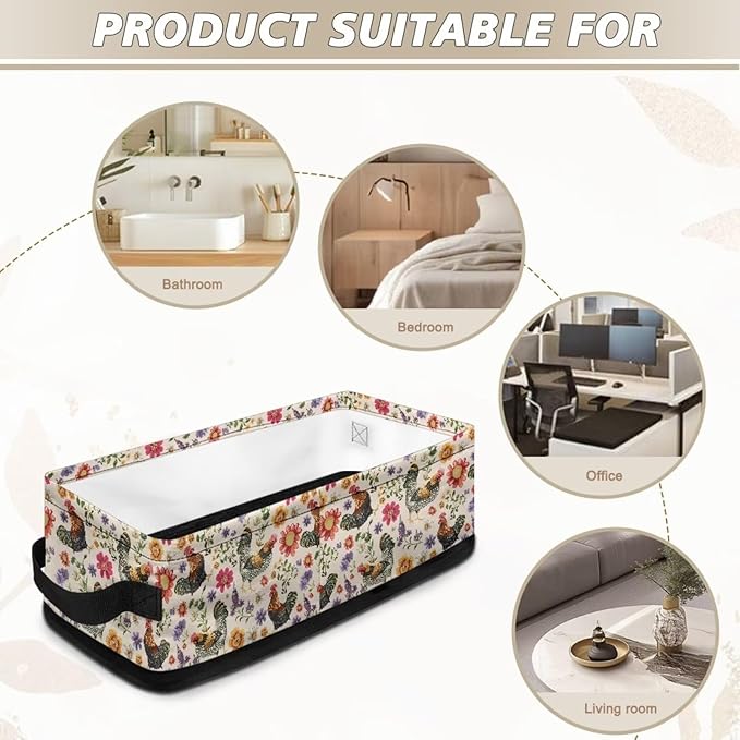 Rectangular Toilet Paper Basket Countertop Fabric Storage Bin for Organizing Towels Toiletries Baskets Small Household Items Organizer, Rooster Chicken Floral Print