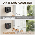 Anti-Sag Retractable Clothesline 40LB Capacity - 201in Stainless Steel Laundry Line for Indoor Outdoor, Wall Mounted Space Saving Easy Install (Black)