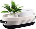 1 Pack Small Woven Storage Basket for Toilet Tank Top, Bathroom Countertop Organizer Basket Cotton Rope Toilet Paper Storage Toilet Paper Decorative Basket 13"x6"x4" (Black/White)