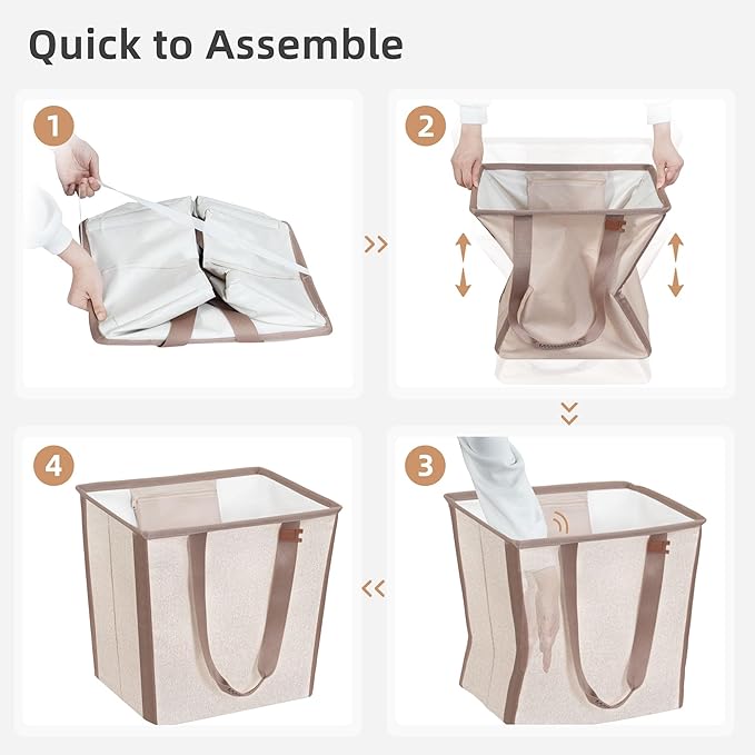 STORAGE MANIAC Collapsible Laundry Basket, 16.9 Gal. Large Pop-up Laundry Hamper with Long Carry Handles, Space-Saving Foldable Clothes Hamper with Bottom Elastic Band, Travel Laundry Bags, Oat Beige
