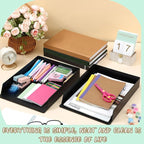 Wenqik 2 Pcs Stackable Paper Trays Rectangular Plastic Desk Holder Desktop Document File Organizer Storage Letter for Office Classroom (Black)