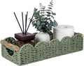 CubesLand Bathroom Basket Organizer w/Cut Out Handle, Back of Toilet Paper Storage Baskets Tray for Bathroom Countertop Decorative, Scalloped Wicker Basket Also for Home Decor, Living Room, Green